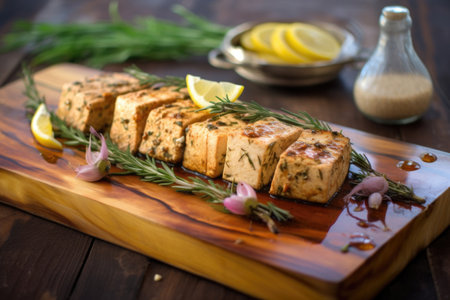 cedar plank tofu with grill brush and spices, created with generative aiの素材