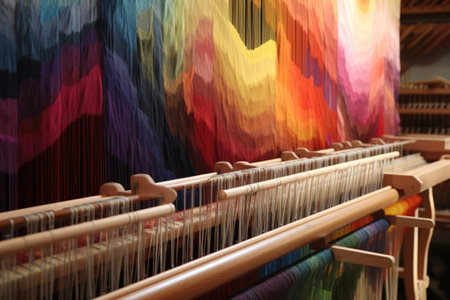 warp threads tensioned on a tapestry loom, created with generative aiの素材