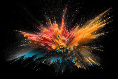 vibrant paint powder explosion on black background, created with generative aiの素材