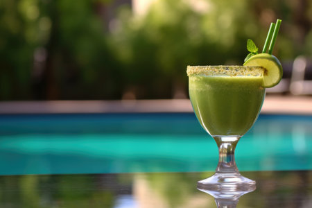 caipirinha cocktail with pool reflection in background, created with generative aiの素材