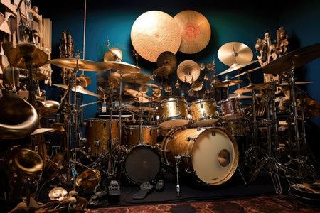 various drum set components, eg cymbals, shells, created with generative aiの素材