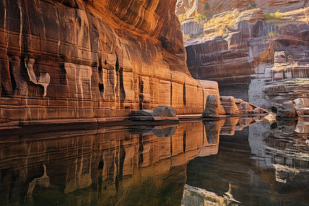 water reflections of petroglyphs on canyon walls, created with generative aiの素材
