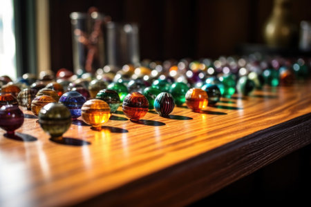 glass beads lined up on a workbench, created with generative aiの素材