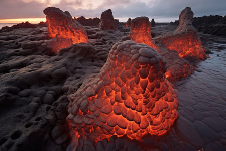 molten lava solidifying into unique rock formations, created with generative aiの素材