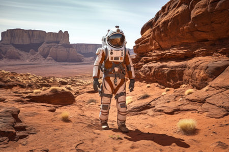 advanced space suit near mars rover, created with generative aiの素材