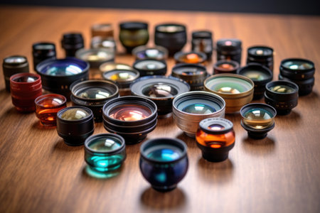 array of lens elements sorted by size and type, created with generative aiの素材