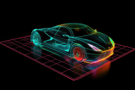 hologram display of a futuristic car design, created with generative aiの素材