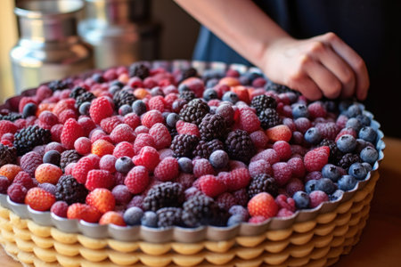 assembling pie with layers of berries and dough, created with generative aiの素材