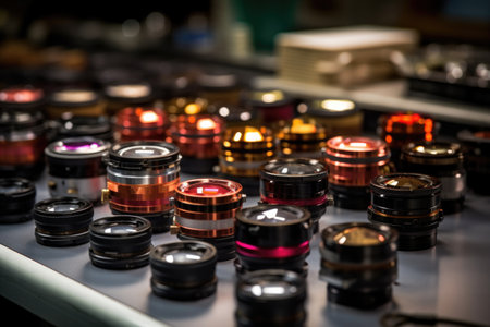 assembly line of lens components in production, created with generative aiの素材