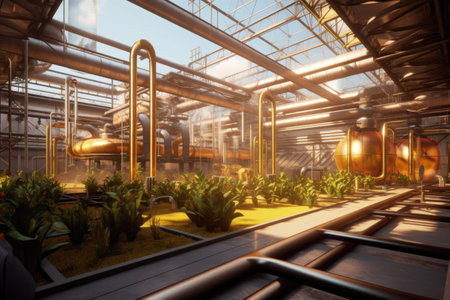 geothermal energy system in modern factory, created with generative aiの素材