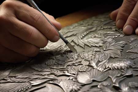 hammering silver sheet for creating designs, created with generative aiの素材
