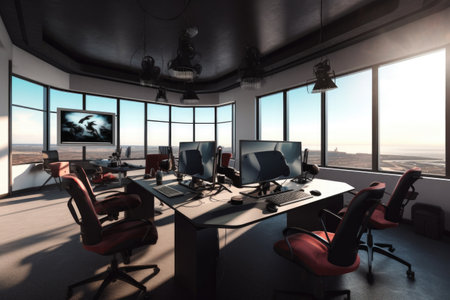 vr headset integrated conference room setup, created with generative aiの素材