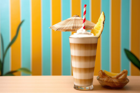 pina colada mix with a striped straw and umbrella, created with generative aiの素材