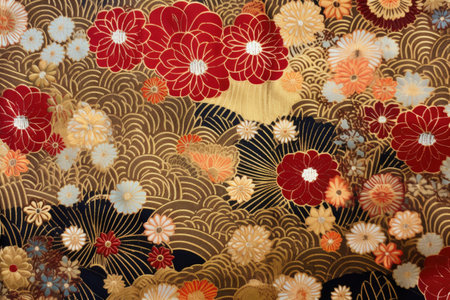kimono fabric with gold thread patterns, created with generative aiの素材