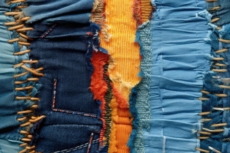 detail of frayed jeans edges and threads, created with generative aiの素材