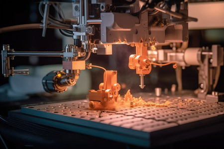 close-up of 3d printer creating robot parts, created with generative aiの素材