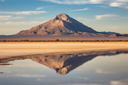 reflection of a mountain in a desert mirage, created with generative aiの素材