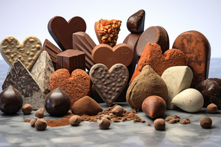 chocolate truffles in a variety of shapes, created with generative aiの素材