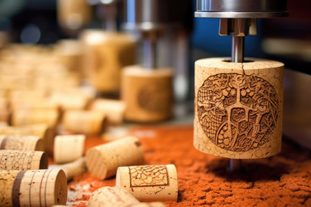 stamping machine imprinting logos on corks, created with generative aiの素材