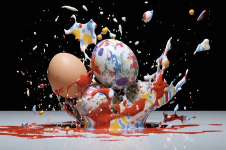 high-speed capture of paint-filled eggs cracking, created with generative aiの素材