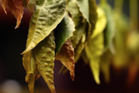 macro view of tea leaves during withering process, created with generative aiの素材