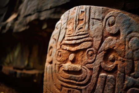 close-up of ancient tribal symbols on a rock, created with generative aiの素材