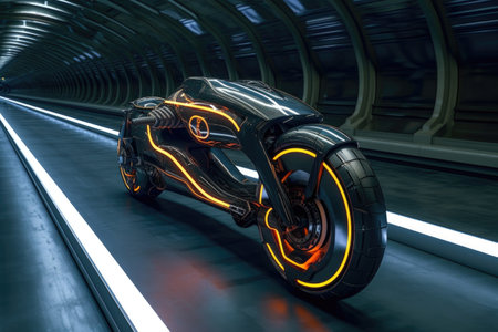 futuristic carbon fiber bicycle on a track, created with generative aiの素材