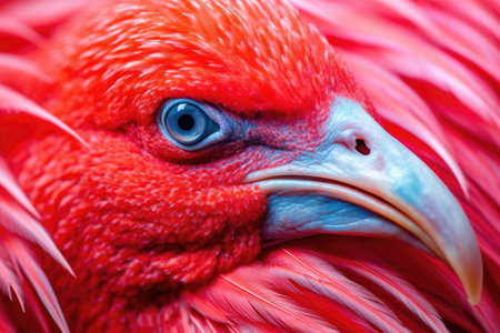 close-up of a pink flamingos vibrant feathers, created with generative aiの素材