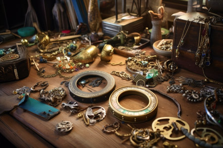 various tambourine components spread on worktable, created with generative aiの素材