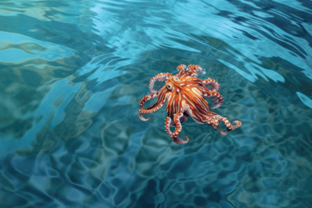 top view of octopus swimming near the ocean surface, created with generative aiの素材