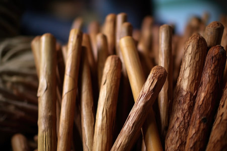 close-up of willow wood used for cricket bats, created with generative aiの素材