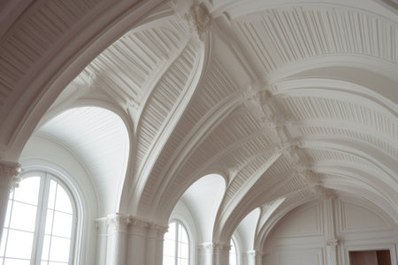 ribbed vaulting and elegant ceiling moldings, created with generative aiの素材