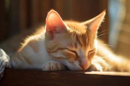 cute kitten napping in warm sunlight, created with generative aiの素材