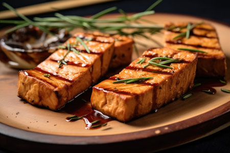 bbq tofu steaks with grill marks, created with generative aiの素材