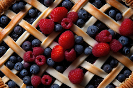 close-up of lattice pie crust design with berries, created with generative aiの素材