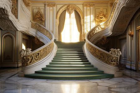 sweeping marble staircase in elegant ballroom, created with generative aiの素材