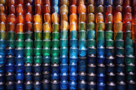 glass bottles organized by color for recycling, created with generative aiの素材