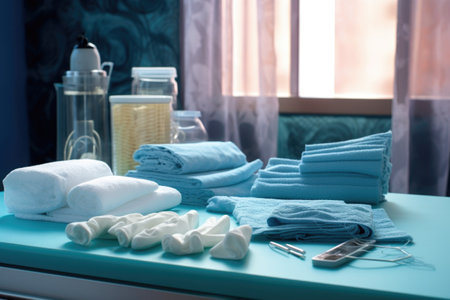 sterile gloves and gauze near skin biopsy area, created with generative aiの素材