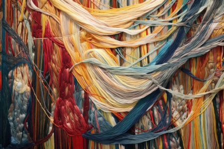 abstract view of tapestry threads intertwining, created with generative aiの素材