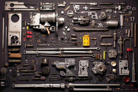 gun parts laid out for assembly and cleaning, created with generative aiの素材