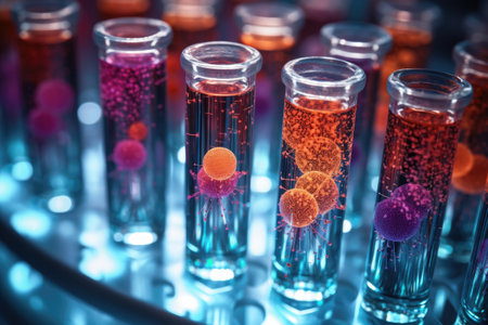 nanoparticle solutions in glass vials, created with generative aiの素材