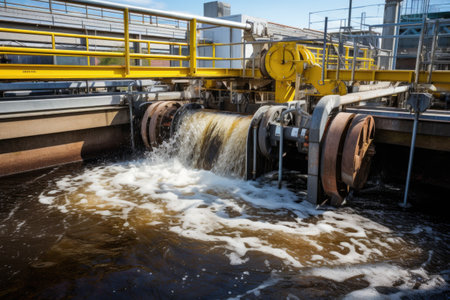 close-up of wastewater treatment machinery in action, created with generative aiの素材