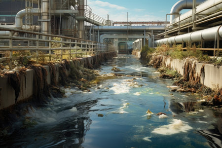 clean water flowing out of treatment plant, created with generative aiの素材