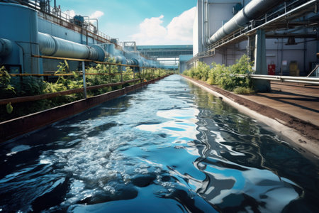 flowing water in advanced wastewater treatment process, created with generative aiの素材