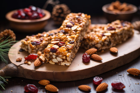 ancient grain granola bars with dried fruit and nuts, created with generative aiの素材