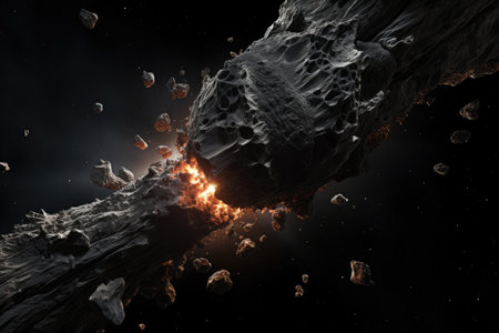 close-up of space drill boring into asteroid, created with generative aiの素材