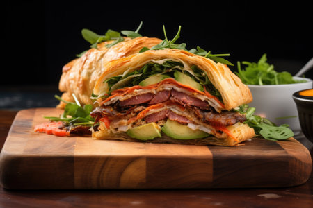 vietnamese-french fusion banh mi croissant sandwich, created with generative aiの素材