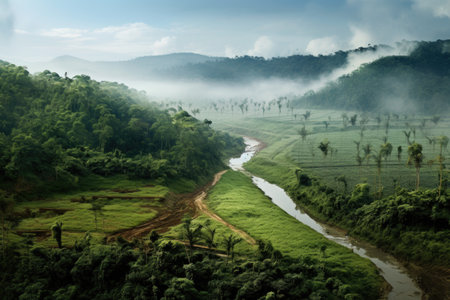 before and after comparison of deforested and reforested land, created with generative aiの素材