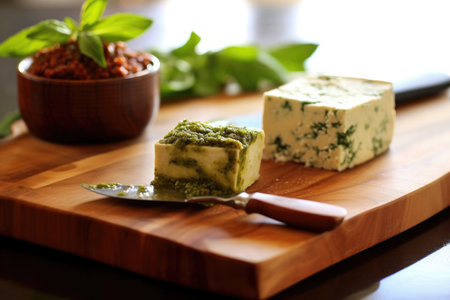 cedar plank ricotta cheese with fresh basil, created with generative aiの素材