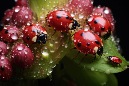 ladybugs feasting on aphids in a garden, created with generative aiの素材